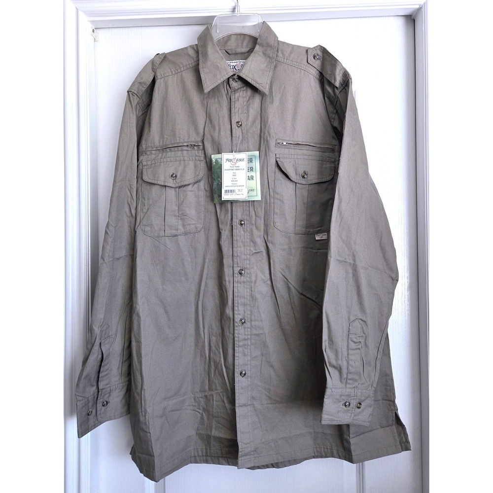 Foxfire Passport Shirt Khaki Cotton Utility Safari Long Sleeve Travel Sz XLT NEW